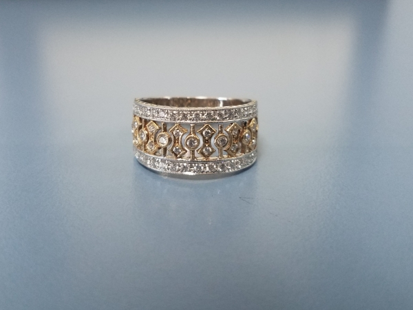 Two Tone Gold & Diamond Openwork Band by Beverley K