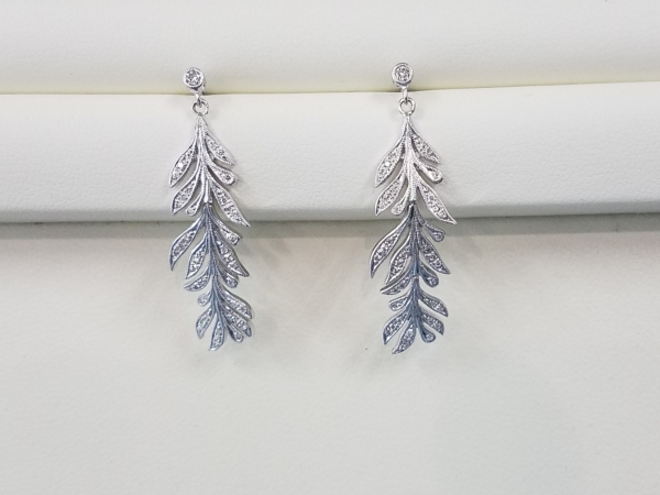 Diamond Leaves Drop Earrings by Beverley K