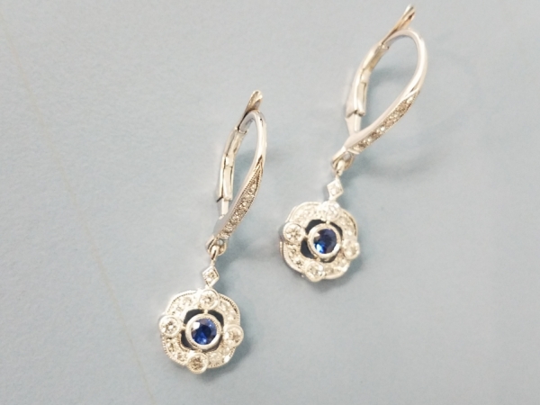 Sapphire and Diamond Drop Earrings by Beverley K