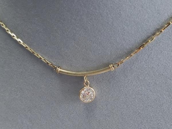 Gold Bar Necklace w/ Diamond Drop by Previously Enjoyed (Estate Jewelry)