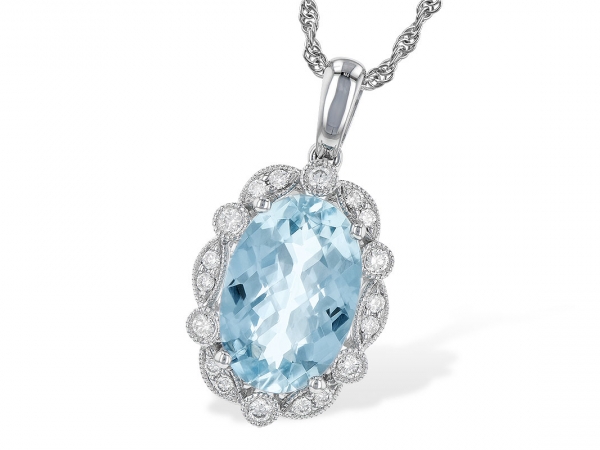 Aquamarine & Diamond Pendant Necklace by Allison Kaufman