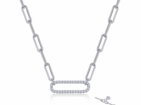 Silver Paperclip Link Necklace w/Simulated Diamonds by Lafonn Jewelry