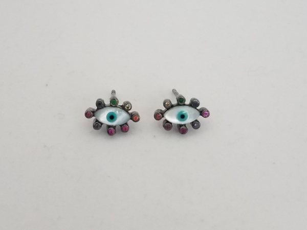 Sterling Silver Evil Eye Earrings w/Sapphires by Tashka by Beatrice