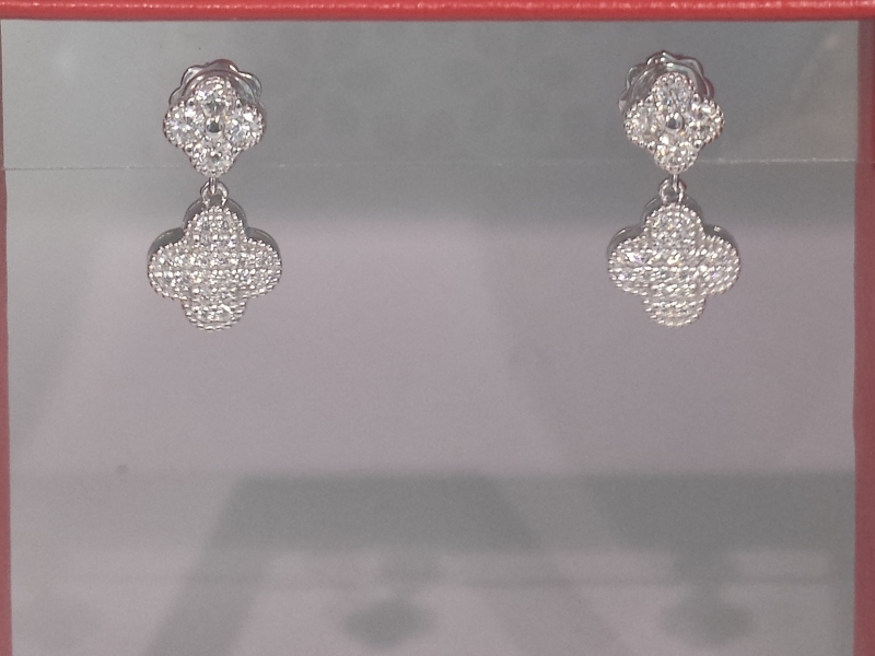 Double Clover Diamond Drop Earrings by Wallach Custom Designs