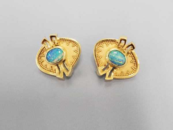 18k Yellow Gold & Opal Earrings by Previously Enjoyed (Estate Jewelry)
