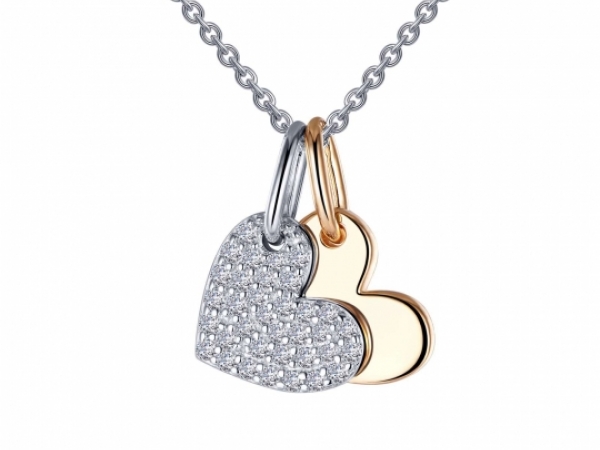 Sterling & Gold Plated Hearts Necklace w/Simulated Diamonds by Lafonn Jewelry