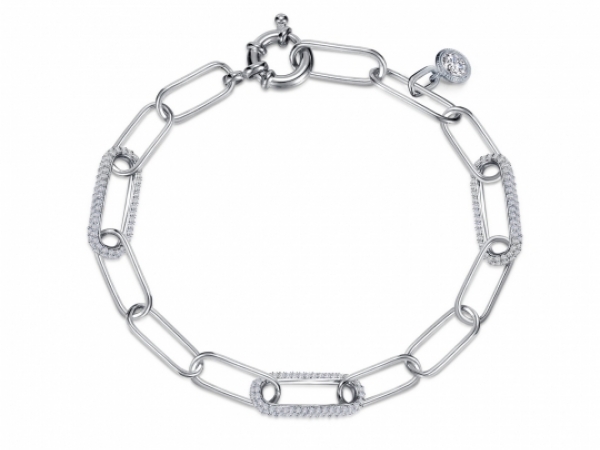 Silver Paperclip Link Bracelet w/Simulated Diamonds by Lafonn Jewelry