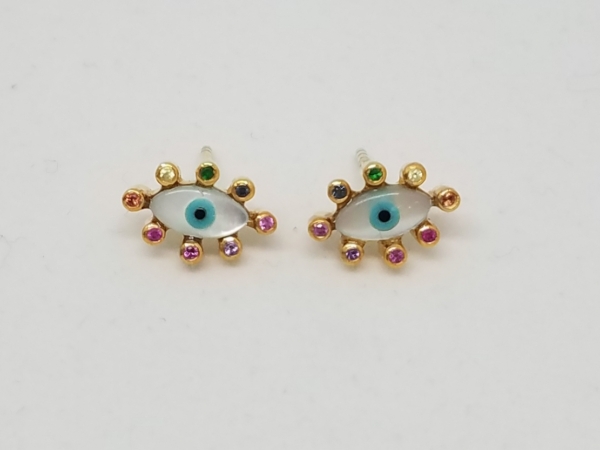 Vermeil Evil Eye Stud Earrings w/Sapphires by Tashka by Beatrice